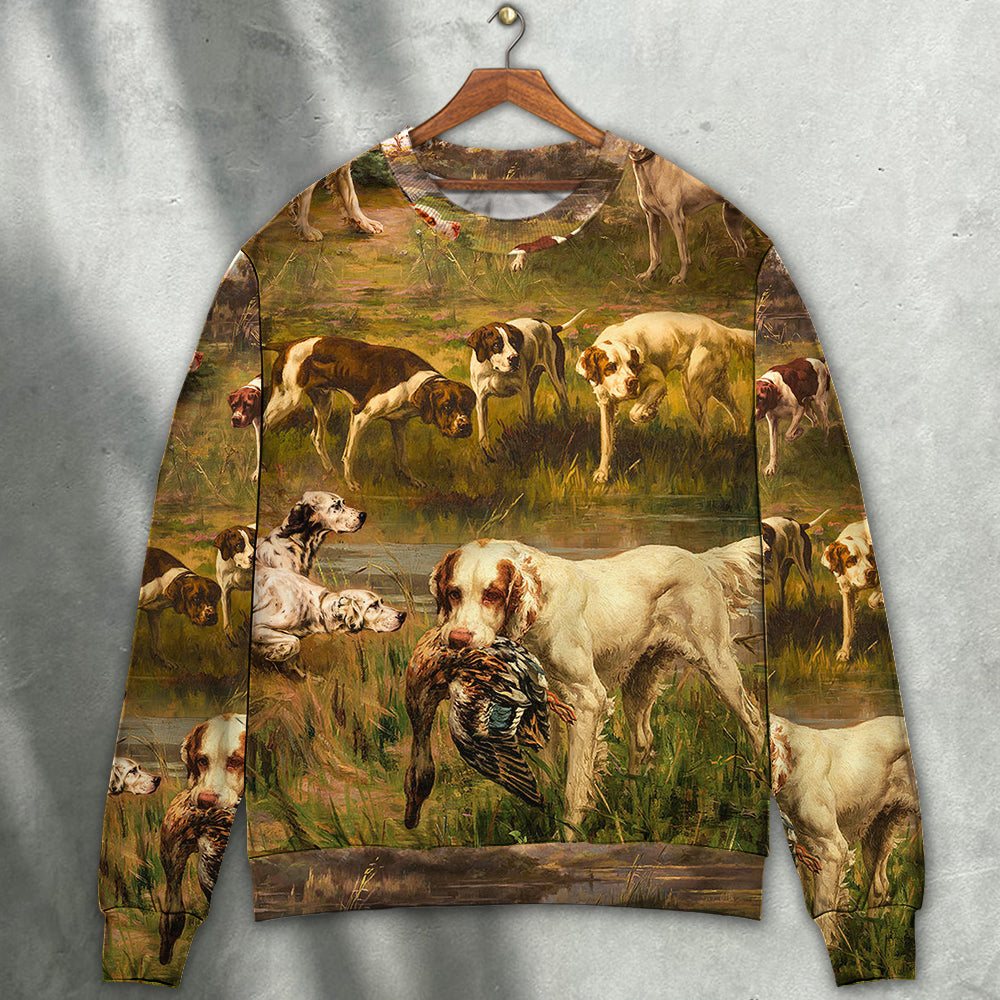 Hunting Dog And Duck Art Style – Sweater - Ugly Christmas Sweater