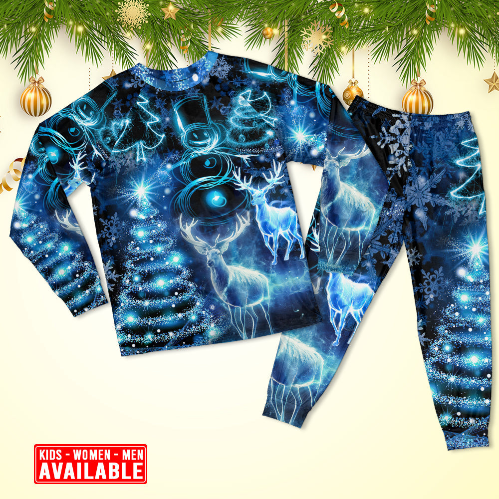 Christmas Deer Snow Man Tree Glow Light Style - Pajamas Long Sleeve - Owls Matrix LTD