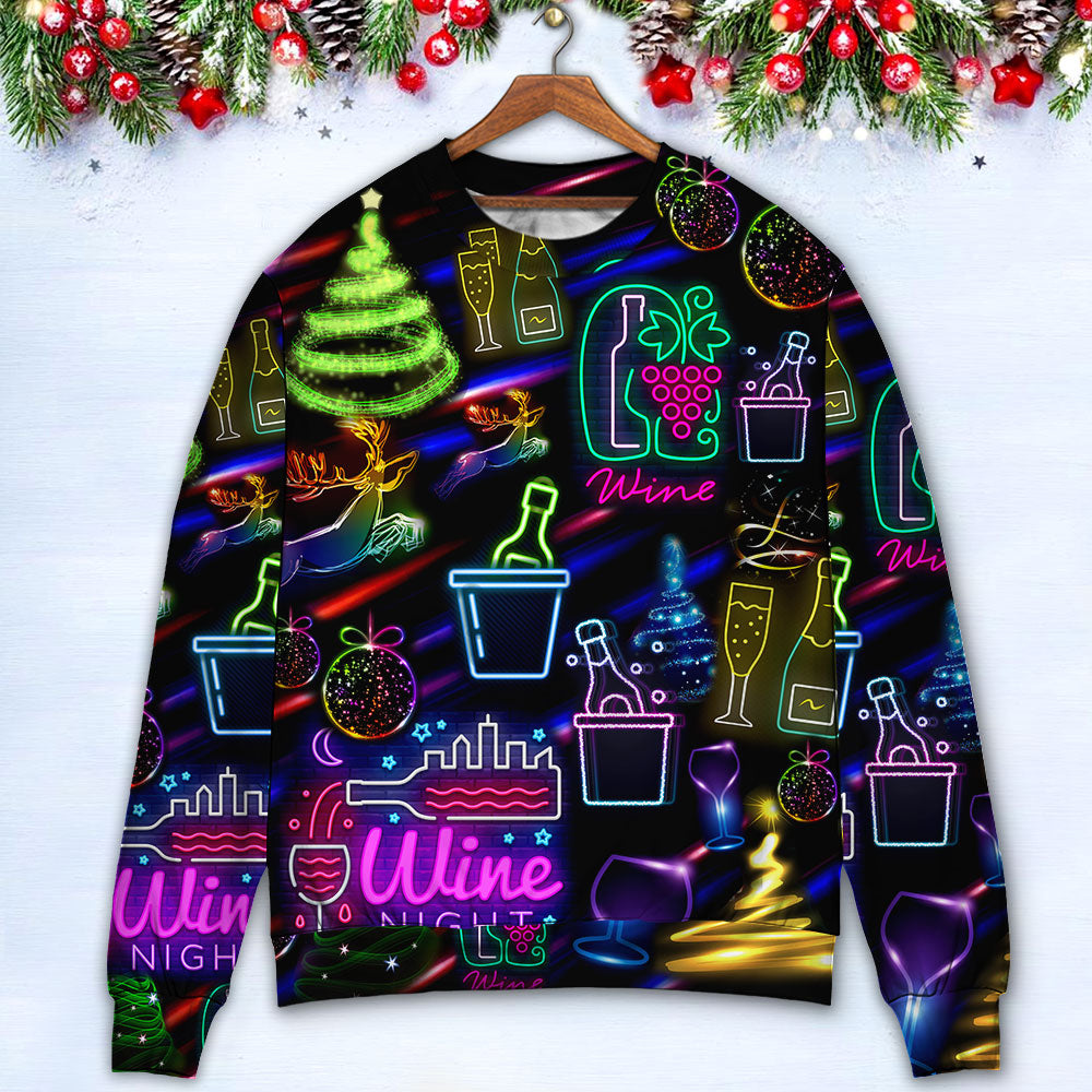 Christmas Wine Neon Art Style – Sweater - Ugly Christmas Sweater