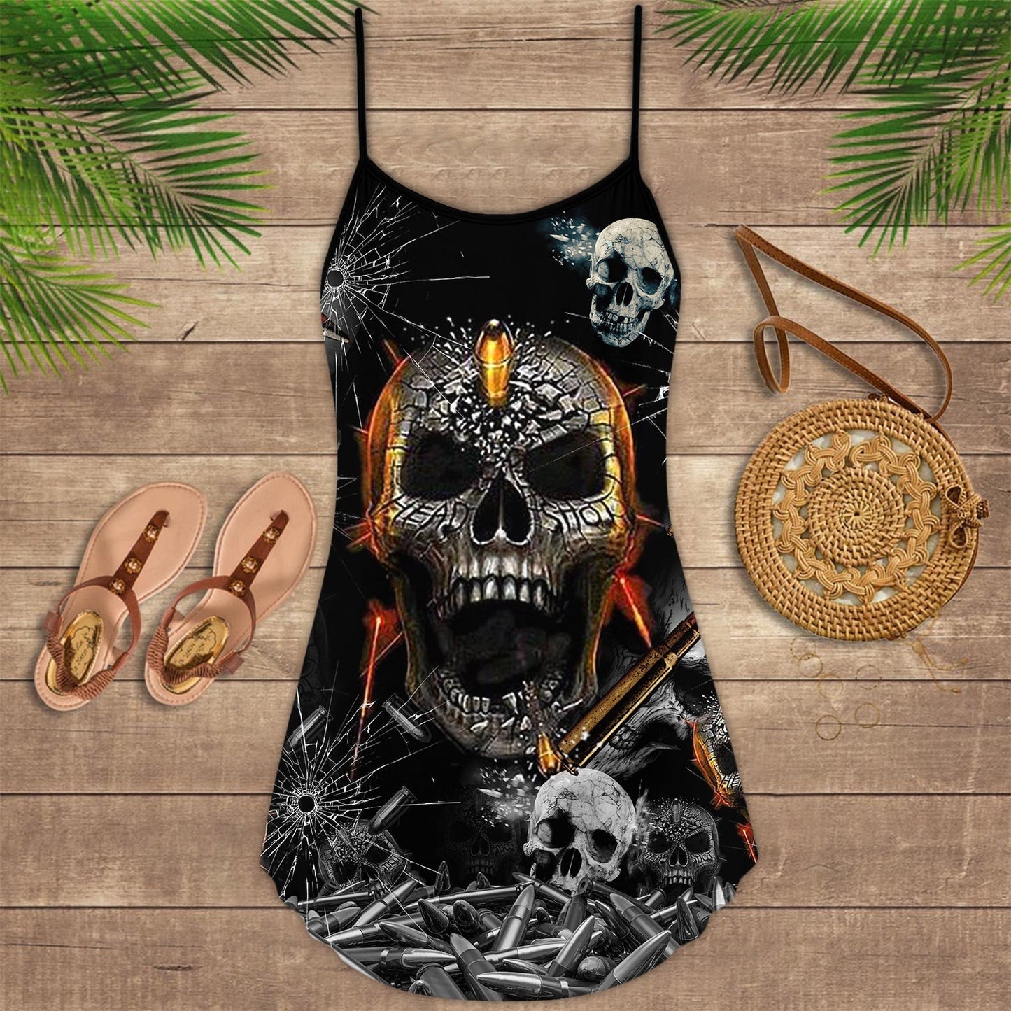 Oh My Skull Art – Women's Summer Sleeveless V-Neck Camisole Dress