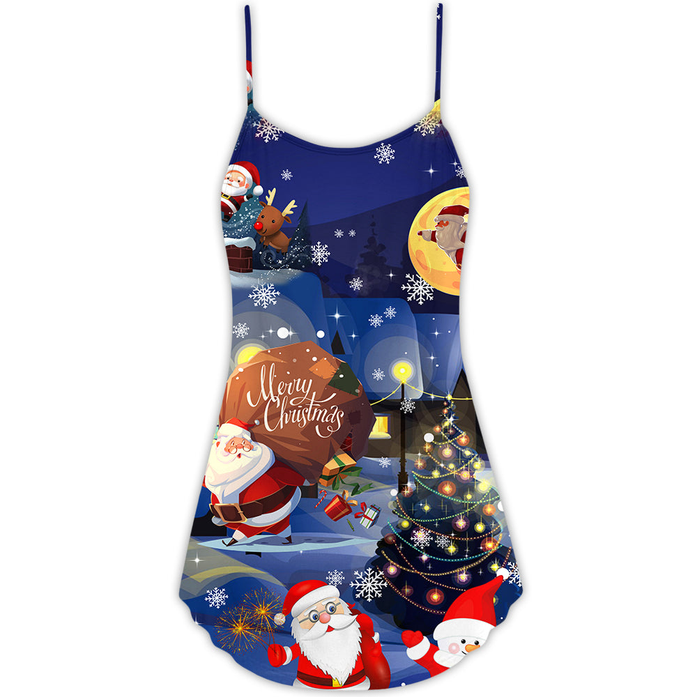 Christmas Love Santa And Gifts – Women's Summer Sleeveless V-Neck Camisole Dress