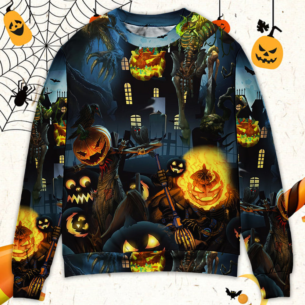 Halloween Pumpkin Night Sky Art – Sweater - Ugly Christmas Sweater