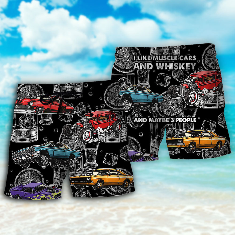 Car I Like Muscle Cars And Whiskey - Beach Short - Owls Matrix LTD