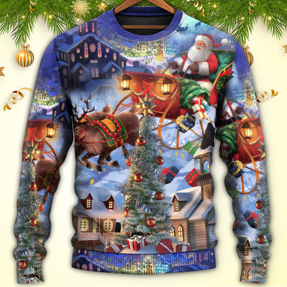 Christmas Santa Reindeer Gift Light Art – Sweater - Ugly Christmas Sweater