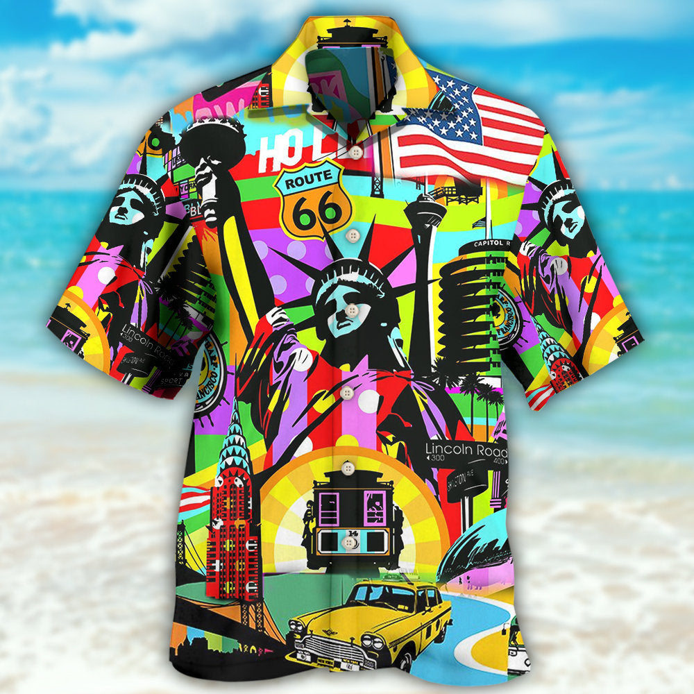 Colorful America Travel Art Style – Hawaiian Shirt