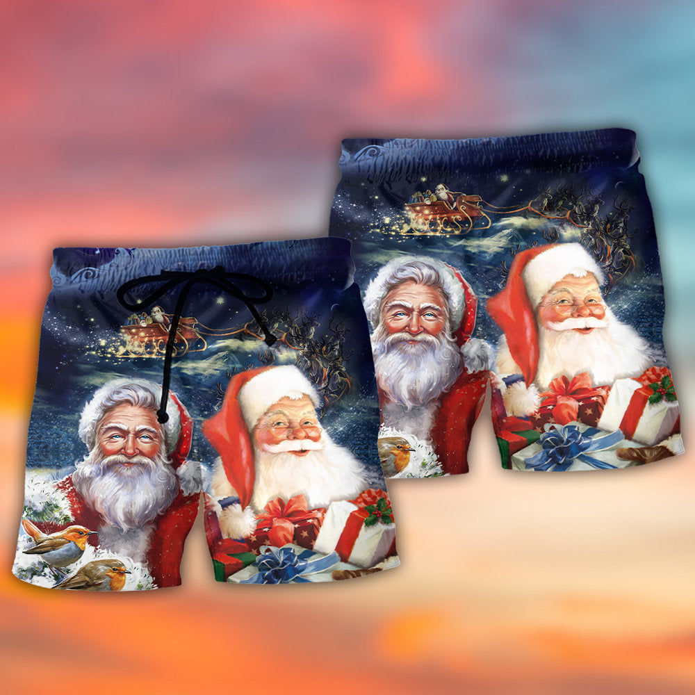 Santa In Snowy Winter Scene – Beach Short