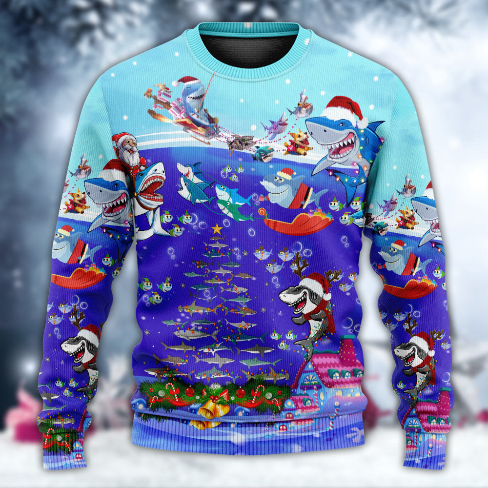 Christmas Santa Shark Rocket Ocean Gifts – Sweater - Ugly Christmas Sweater