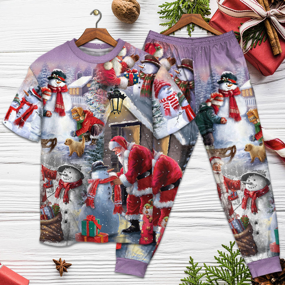 Christmas Santa Claus Build Snowman Gift For You - Pajamas Short Sleeve - Owls Matrix LTD