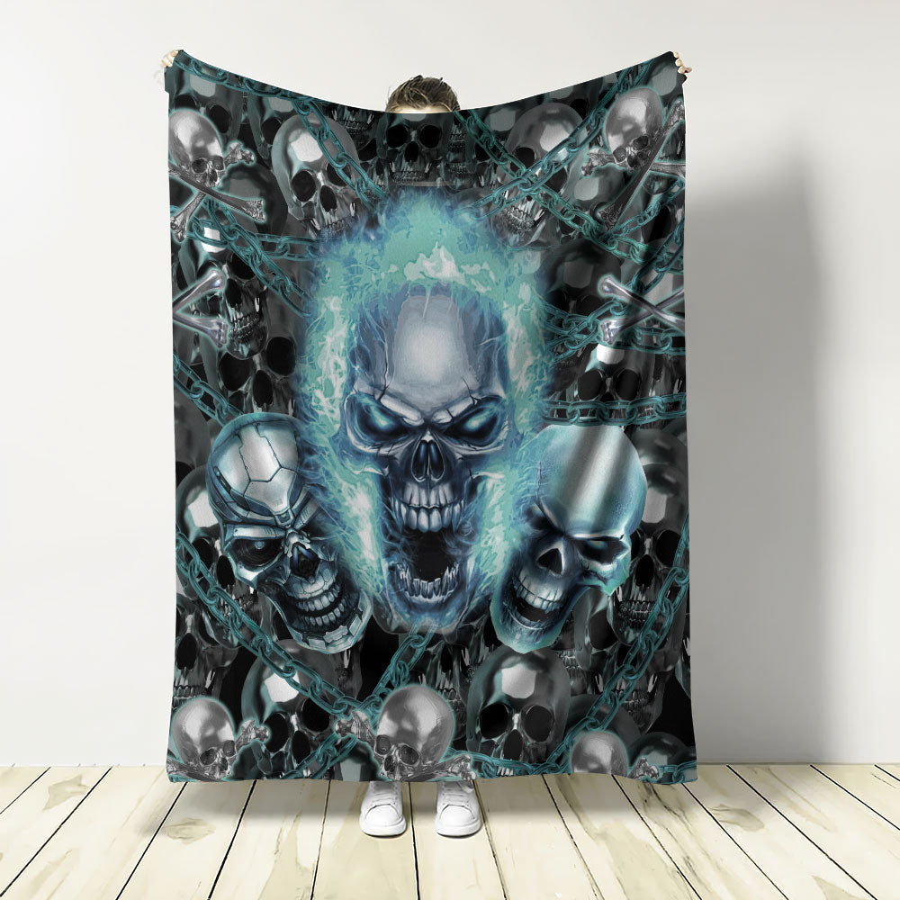 Skull Blue Flame Screaming Flannel Blanket For Soft Bed Couch And Home Comfort