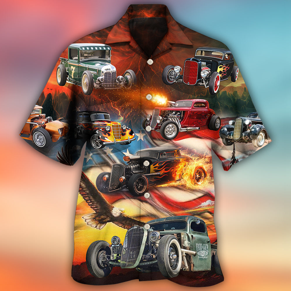 Hot Rod American Flag Patriotic - Hawaiian Shirt
