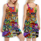 Cat Mardi Gras Street Party – Women's Summer Sleeveless V-Neck Camisole Dress