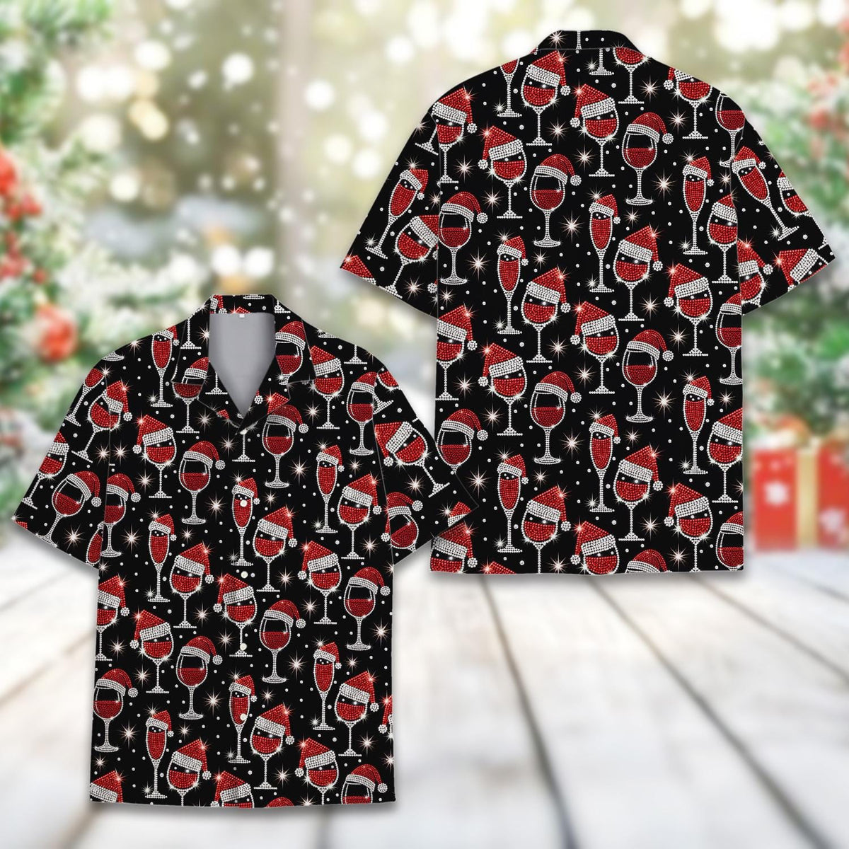 Christmas Wine Glass Santa Hat Holiday Party – Hawaiian Shirt