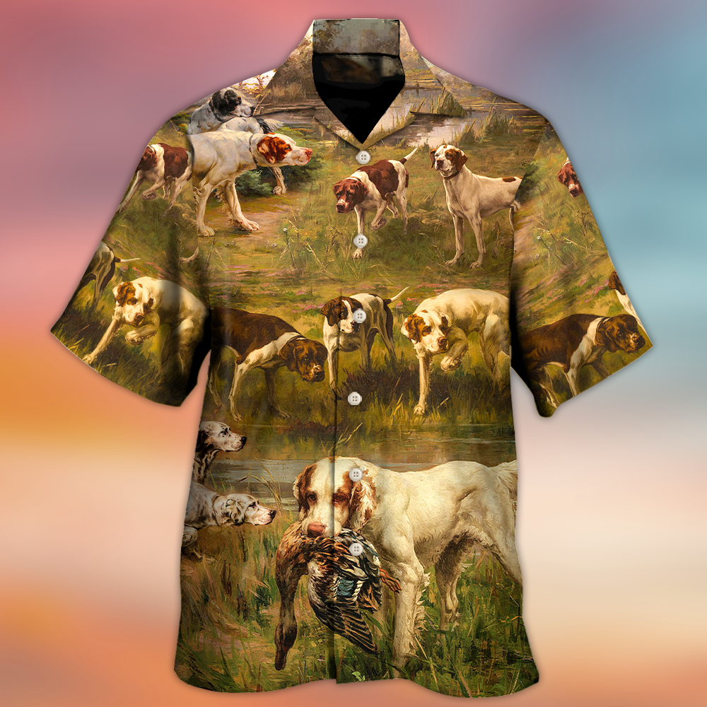 Hunting Dog And Duck Outdoor Art - Hawaiian Shirt