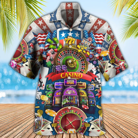 Poker And USA Flag Casino Lover - Hawaiian Shirt