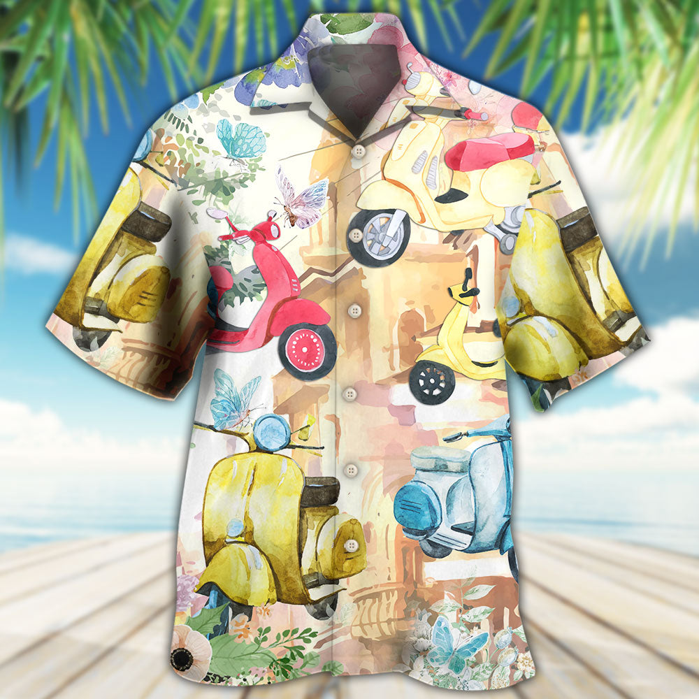 Scooter And Flowers Soft Watercolor – Hawaiian Shirt