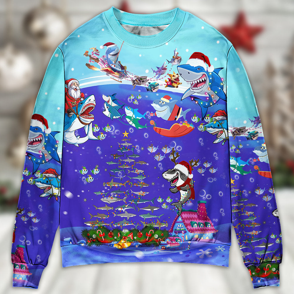 Christmas Santa Shark Rocket Ocean Gifts – Sweater - Ugly Christmas Sweater