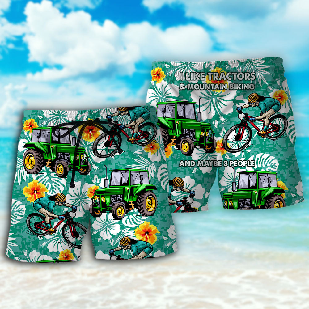 Tractor I Like Tractors And Mountain Biking - Beach Short - Owls Matrix LTD