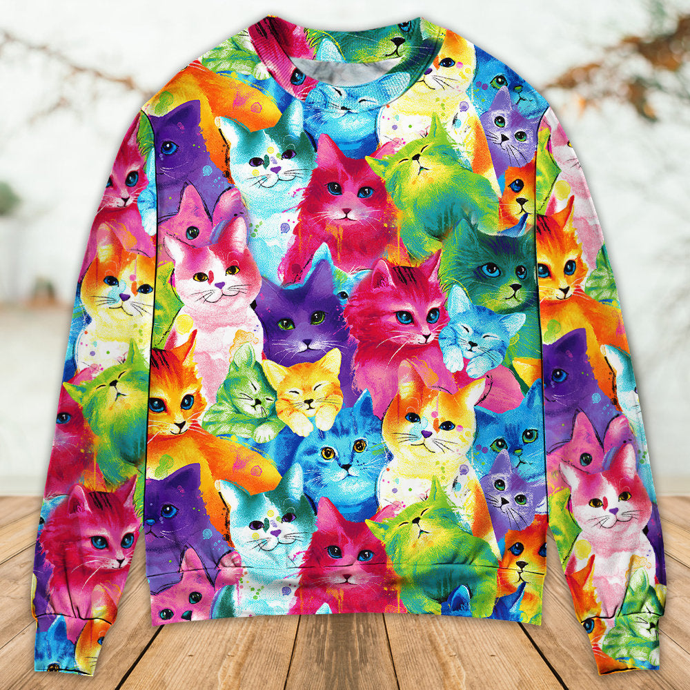 Colorful Cute Kitten Happy Life Art – Sweater - Ugly Christmas Sweater