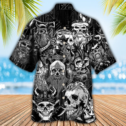 Viking Warrior Skull With Crossed Axes - Hawaiian Shirt