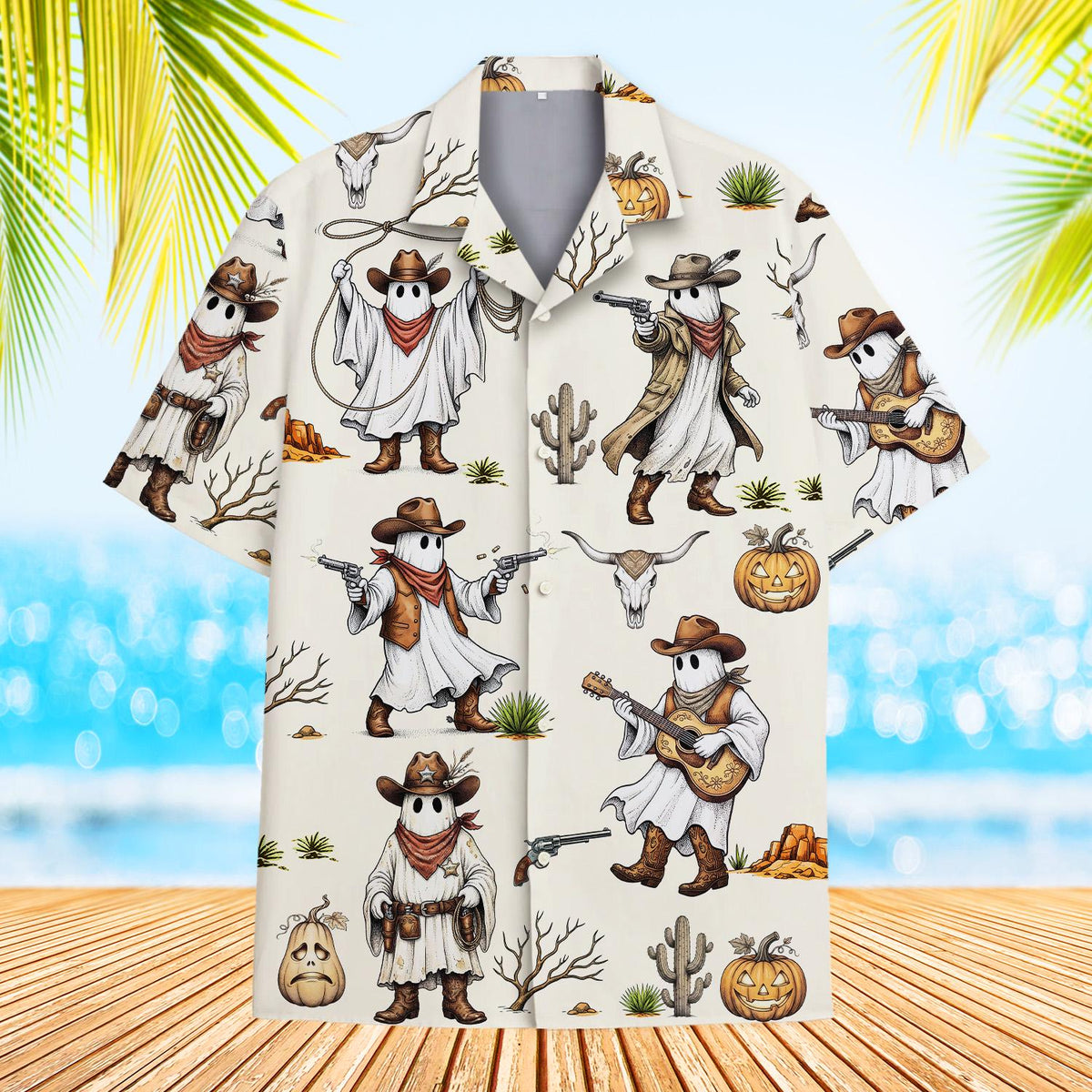 Funny Cowboy Ghost Spooky Western Halloween – Hawaiian Shirt