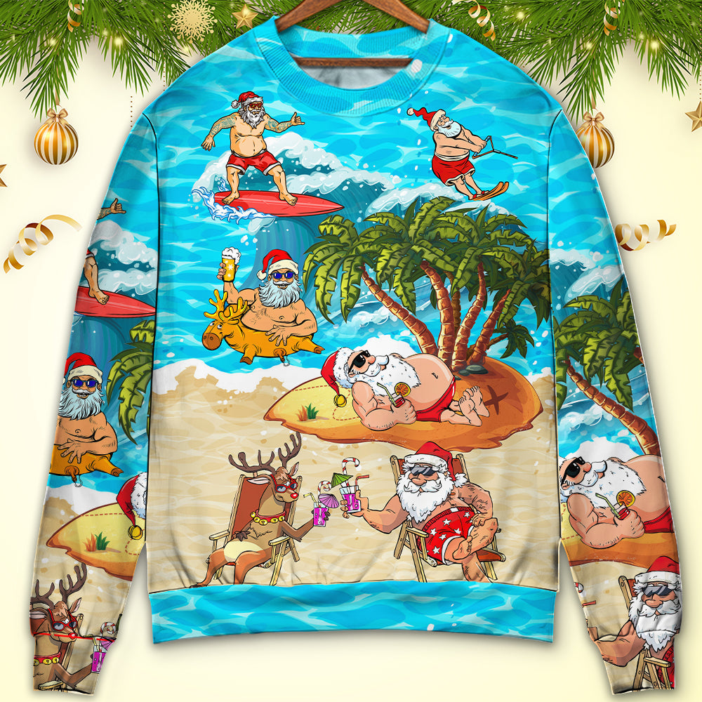 Christmas Santa Beach Holiday Funny – Sweater - Ugly Christmas Sweater