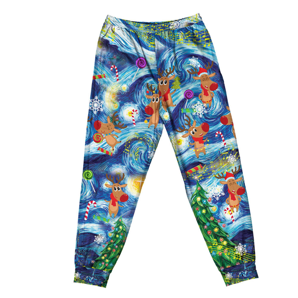 Pants / S Christmas Dancing Reindeers Happy - Pajamas Short Sleeve - Owls Matrix LTD