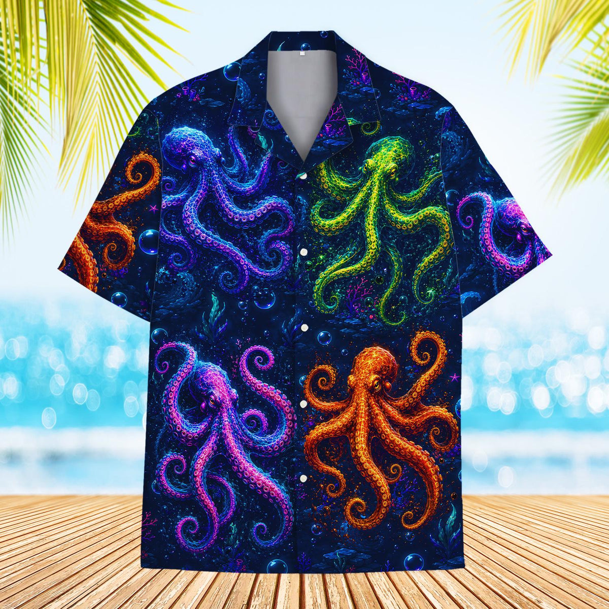 Neon Octopus Colorful Underwater Ocean – Hawaiian Shirt