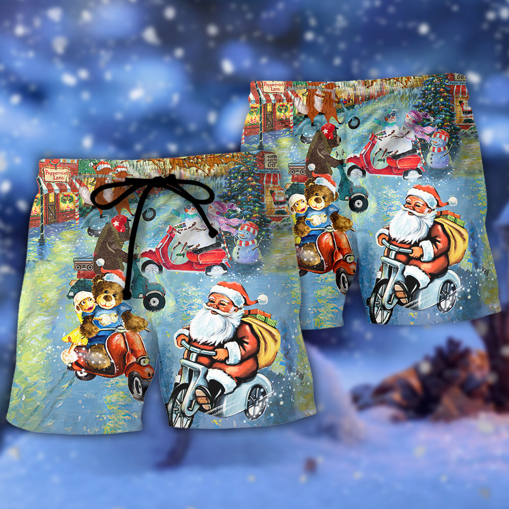 Christmas Santa And Animals Scooter Fun – Beach Short