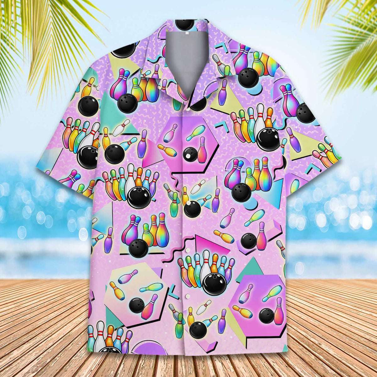 Retro 80s Neon Bowling Ball Summer Vacation – Hawaiian Shirt