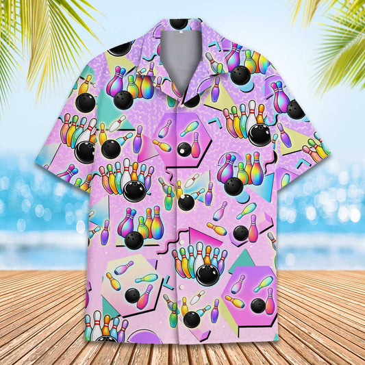 Retro 80s Neon Bowling Ball Summer Vacation – Hawaiian Shirt