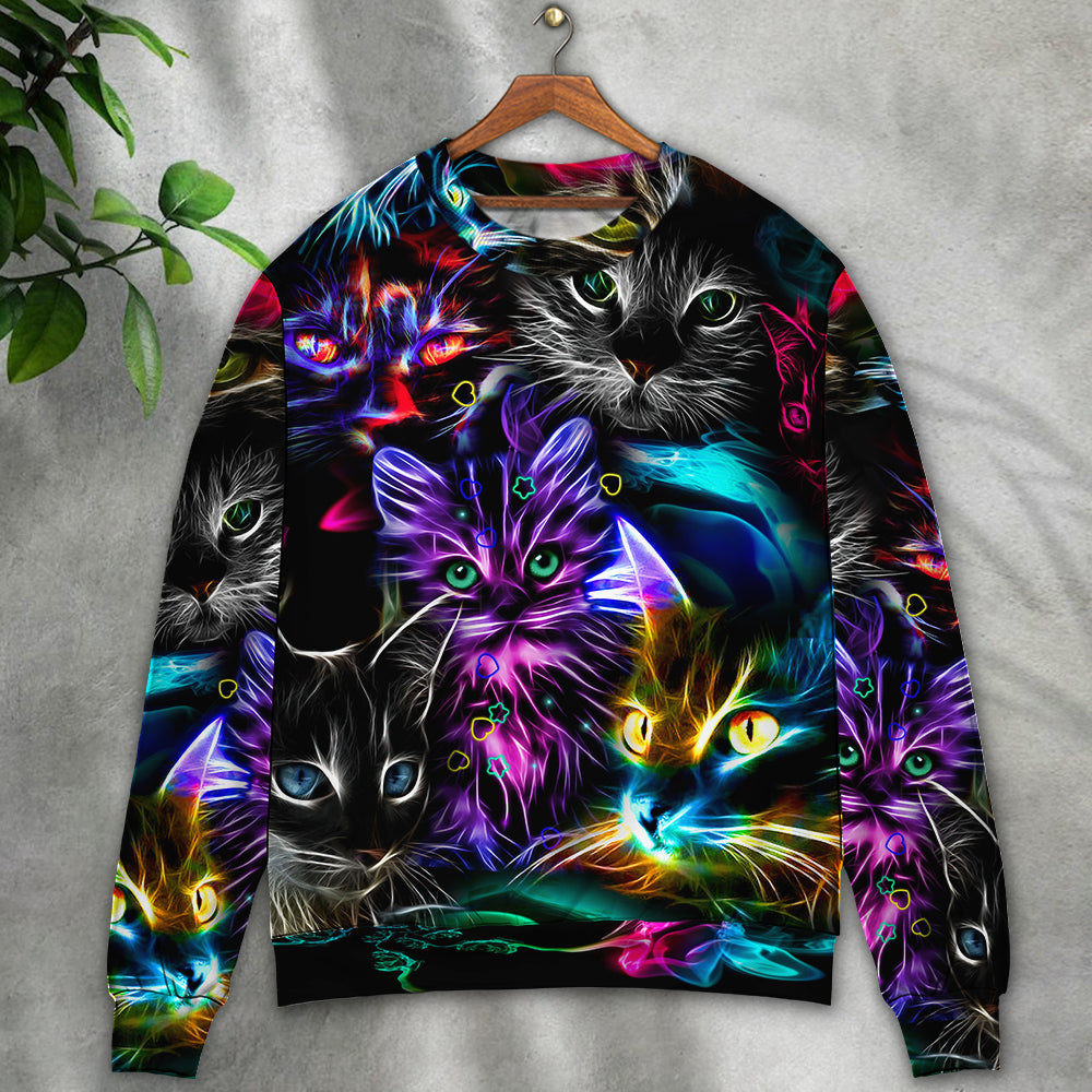 Funny Cat Neon Light Colorful Art – Sweater - Ugly Christmas Sweater