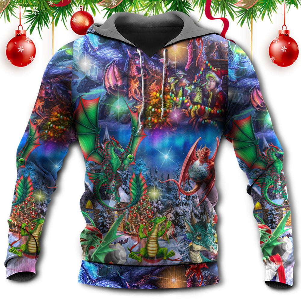 Christmas Dragon Fantasy Light Art – 3D Hoodie