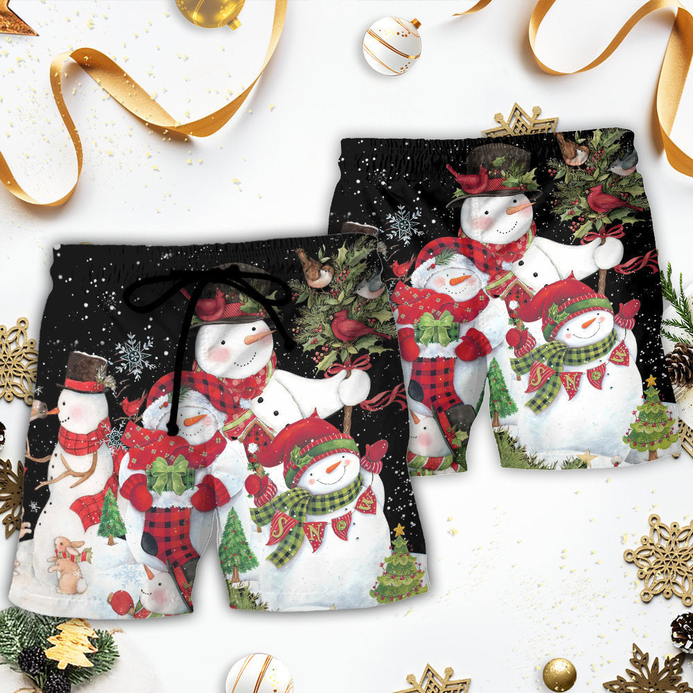 Christmas Cute Snowman And Cardinal – Beach Short