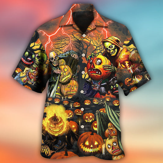 Halloween Skull And Dark Pumpkin – Hawaiian Shirt