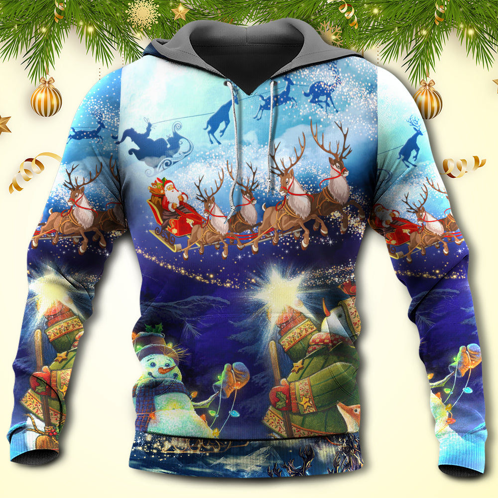 Christmas Reindeer Snowman Glow Art – 3D Hoodie