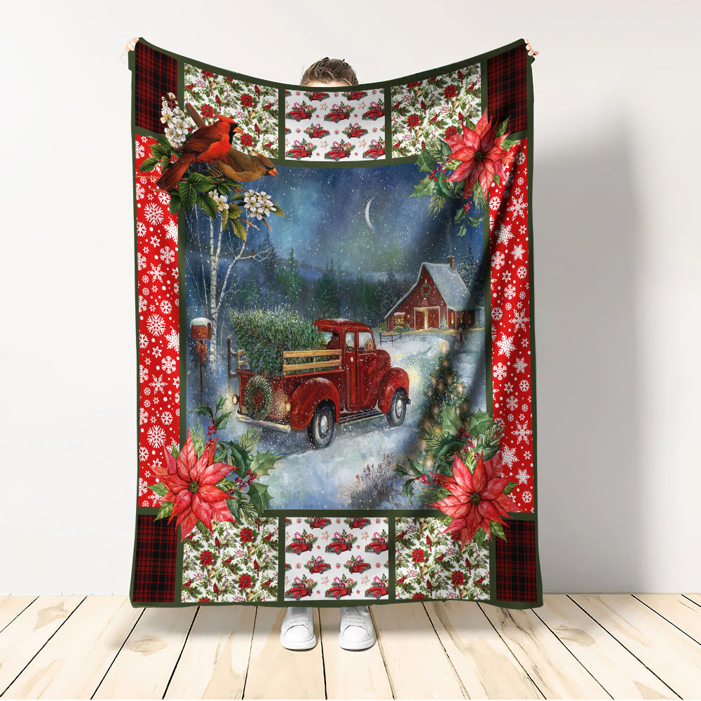 Cardinal Red Truck Christmas Flannel Blanket For Soft Bed Couch And Home Comfort