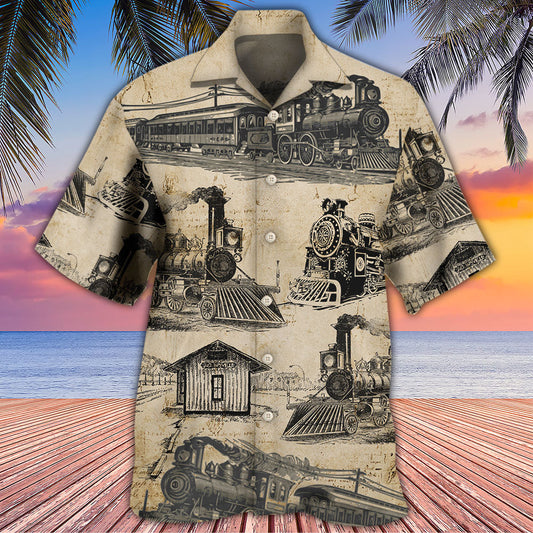 Vintage Train Sketch Retro Art – Hawaiian Shirt
