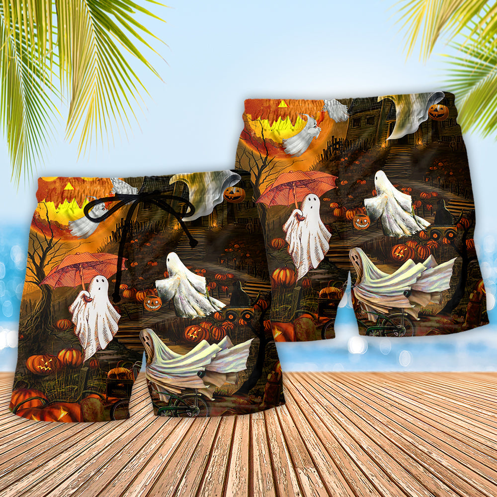Halloween Ghost Cute With Moon - Beach Short - Owls Matrix LTD