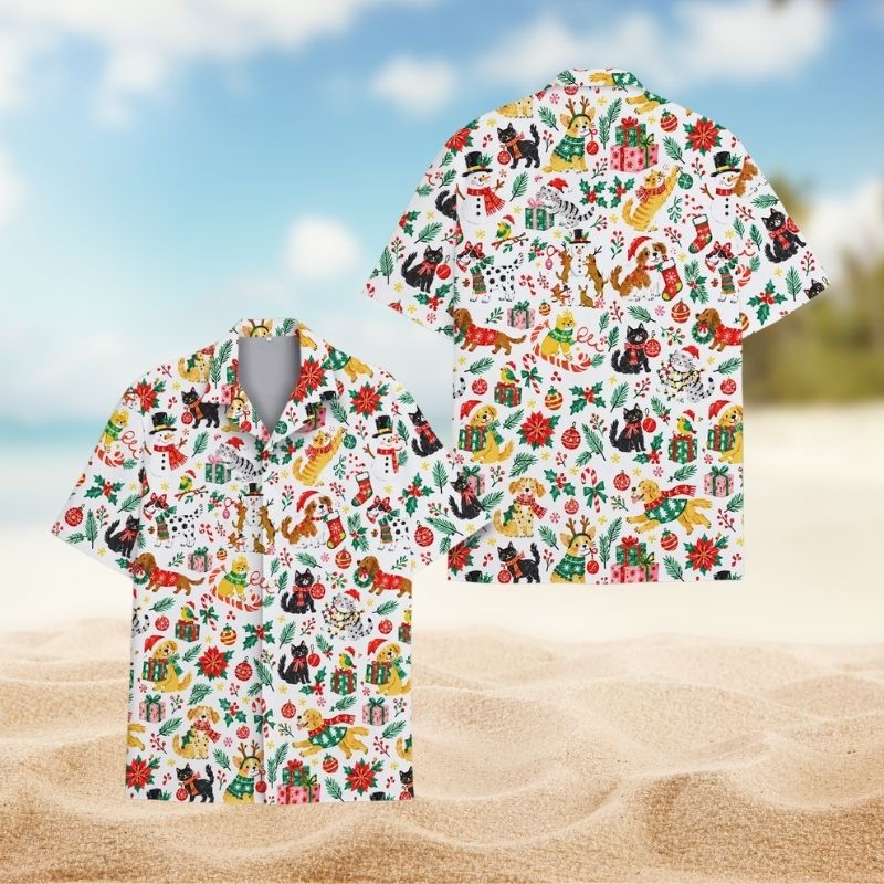 Cute Dog Cat Snowman Christmas Ornament – Hawaiian Shirt