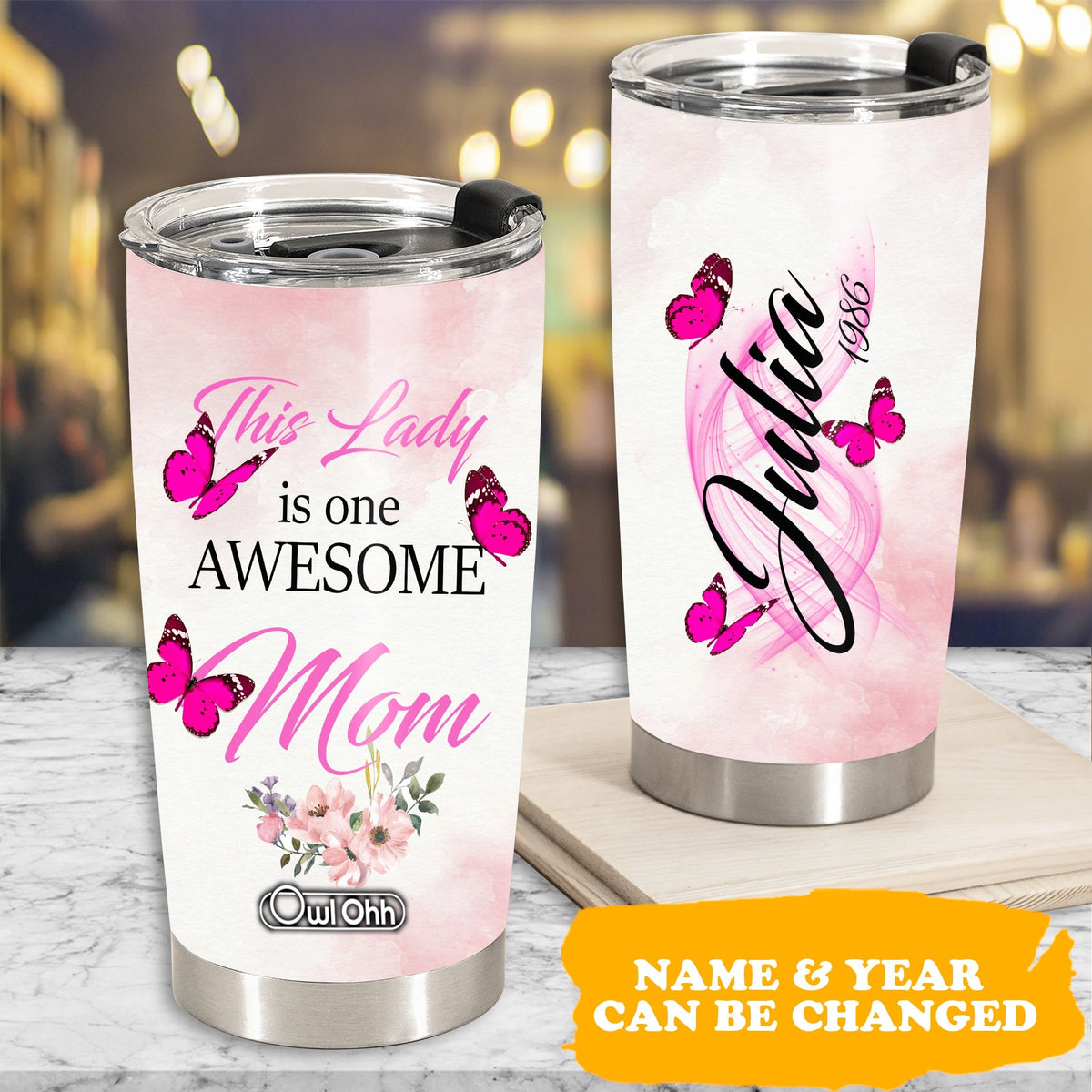Butterfly This Is One Awesome Mom Personalized 20 Oz Tumbler