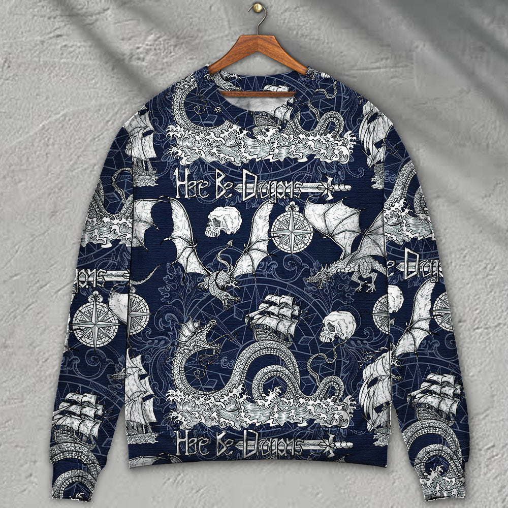 Dragon Skull Old Ship Sea Life Art – Sweater - Ugly Christmas Sweater