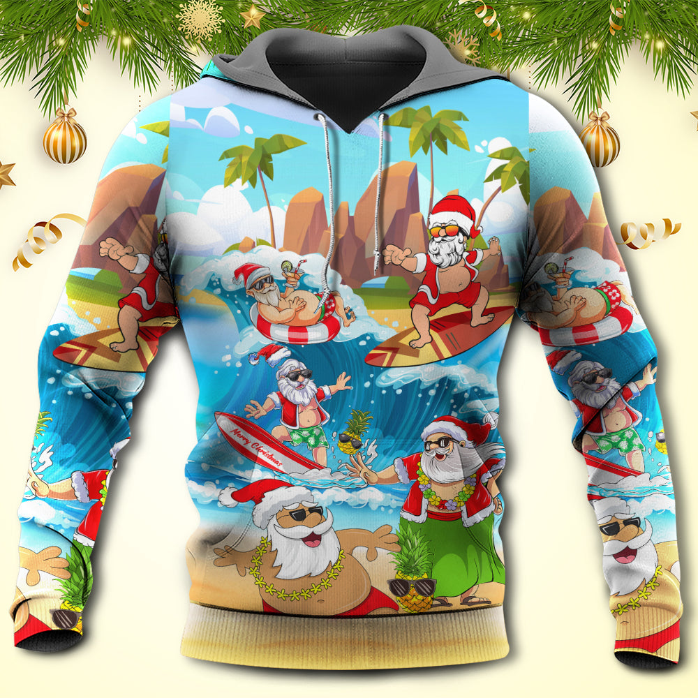 Christmas Santa Playing On Beach Tropical Funny - Hoodie