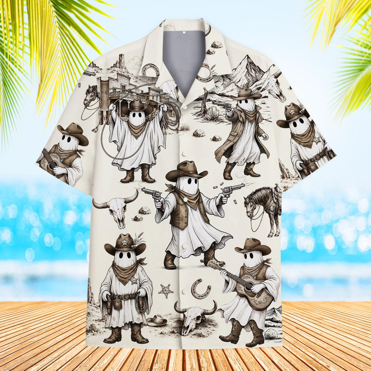 Cowboy Ghost Vintage Pumpkin Cactus Halloween – Hawaiian Shirt