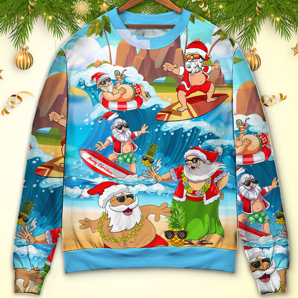 Christmas Santa Beach Play Holiday Funny – Sweater - Ugly Christmas Sweater