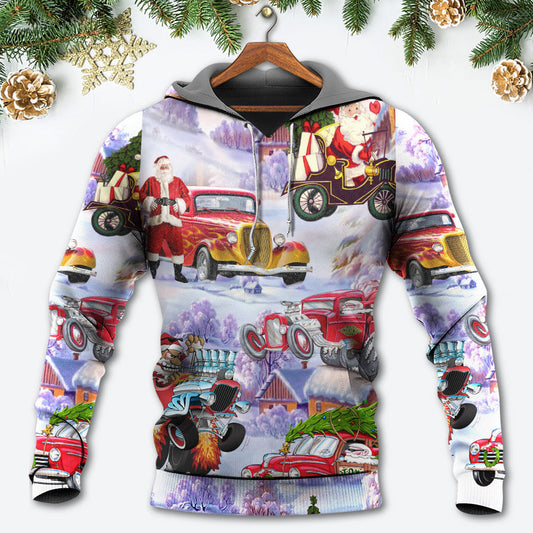 Santa Hot Rod Christmas Tree Style - 3D Hoodie