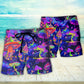 Neon Galaxy Hippie Mushroom Art - Beach Short