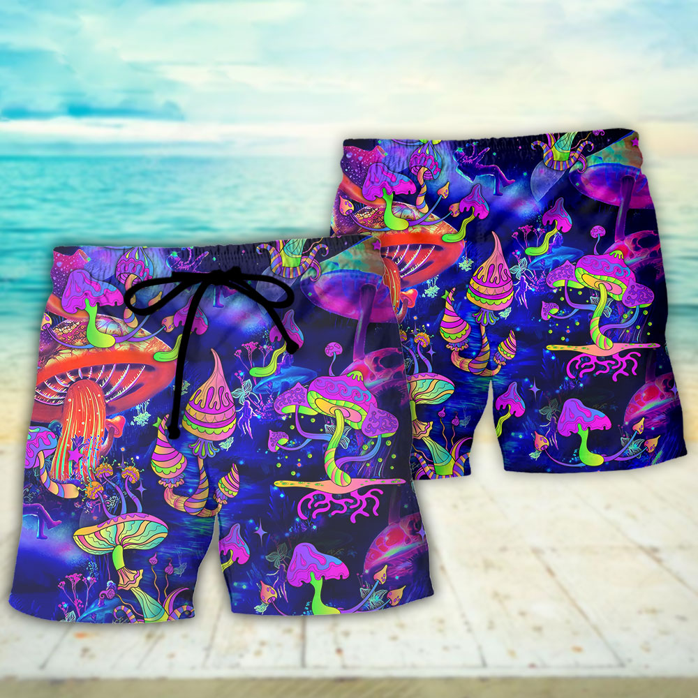 Neon Galaxy Hippie Mushroom Art - Beach Short
