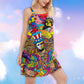 Hippie Alien Frogs Tie Dye – Women's Summer Sleeveless V-Neck Camisole Dress