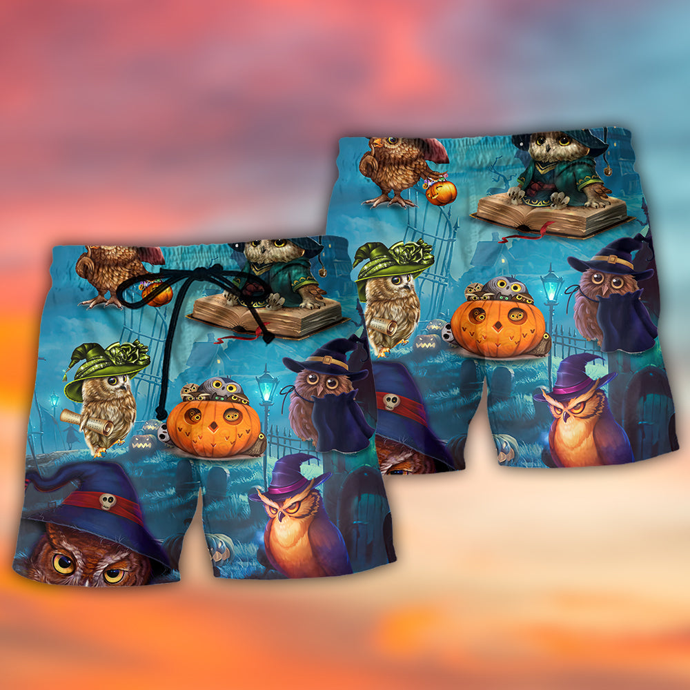 Halloween Owl Witch Night Sky - Beach Short