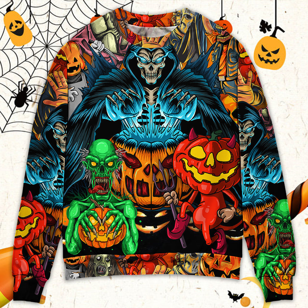 Halloween Skull Pumpkin Dark Art Style – Sweater - Ugly Christmas Sweater